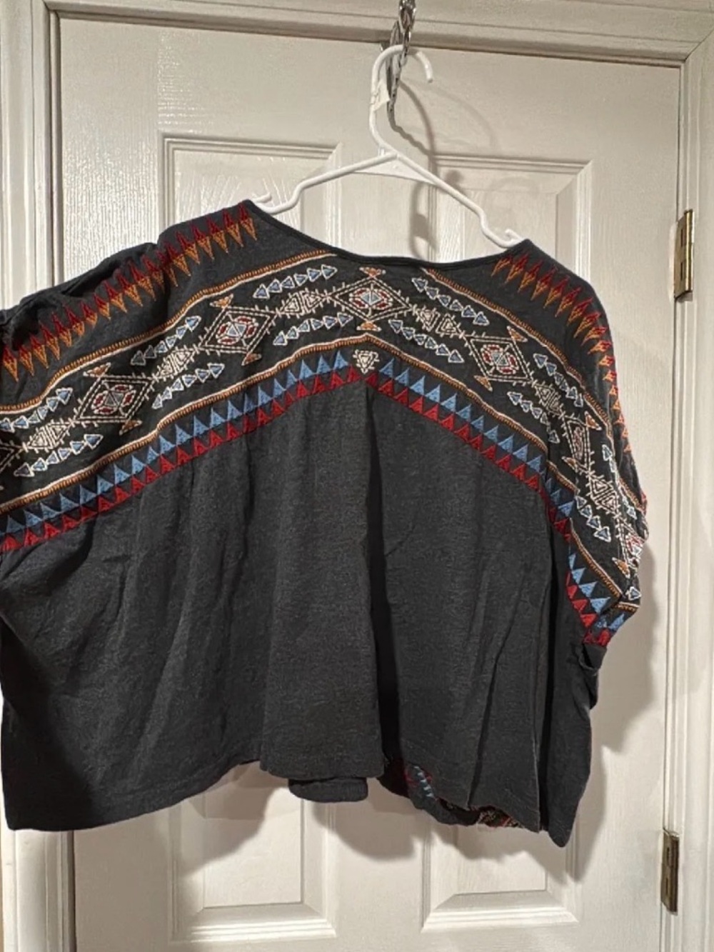 Johnny Was Short Sleeve Geometric Tribal Print Tee in Charcoal, Red, Blue, Gold - Picture 3 of 15